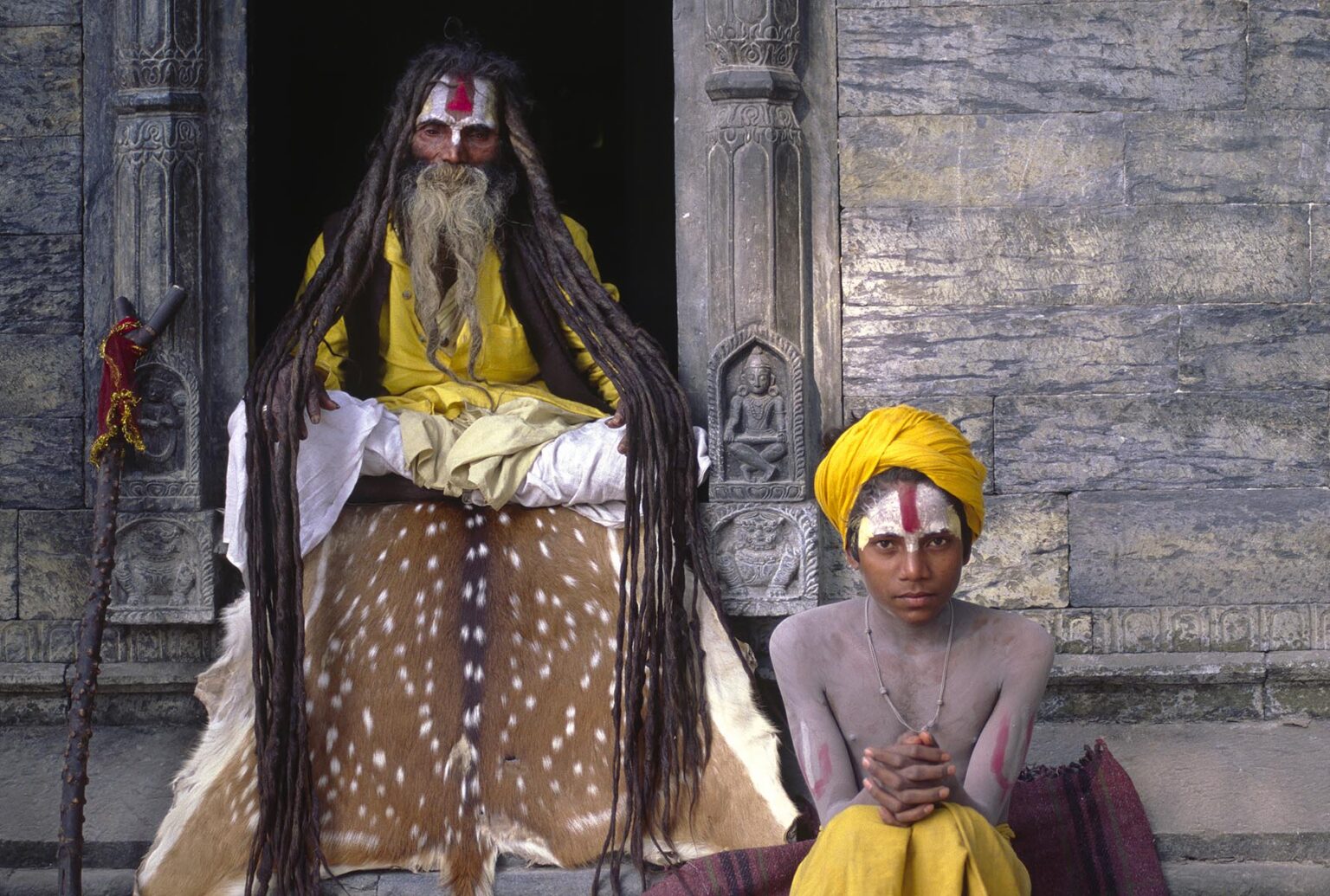 An 84 year old VAISHNAVA SADHU, Vishnu following Hindu Renunciate, does YOGA at PASHUPATINATH