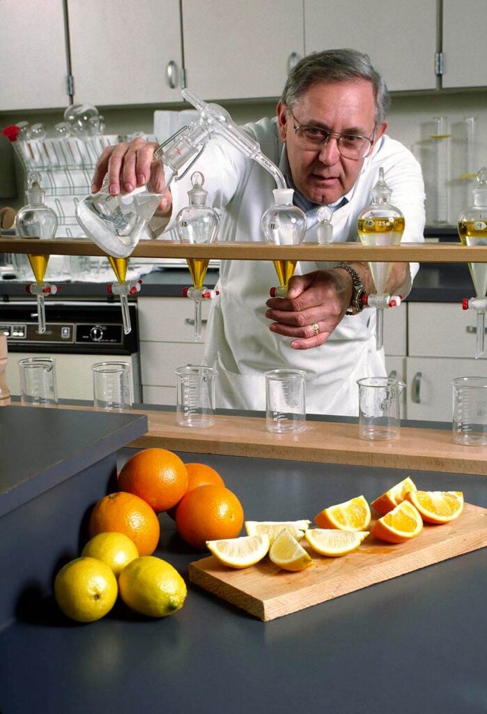 Scientists tests ORANGES and LEMONS for chemical properties at a lab in southern California. -  Agricultural photography by Craig Lovell