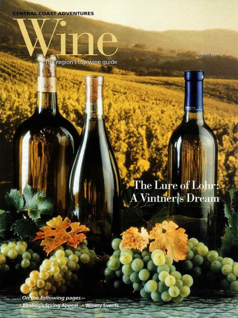 Cover of Central Coast Adventures featuring a white wine bottle shot.  - Wine Industry photography by Craig Lovell
