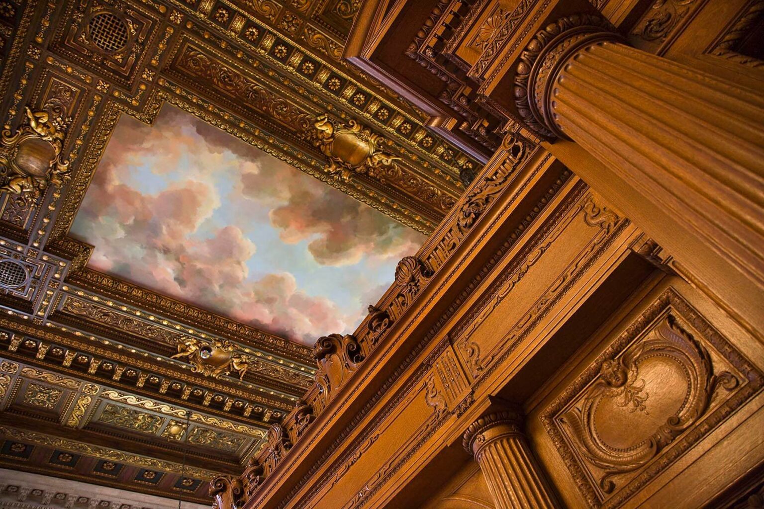 CEILING MURAL and WOODWORK in the ROSE READING ROOM of the NEW YORK CITY PUBLIC LIBRARY.  - Architecture photography by Eagle Visions Photography