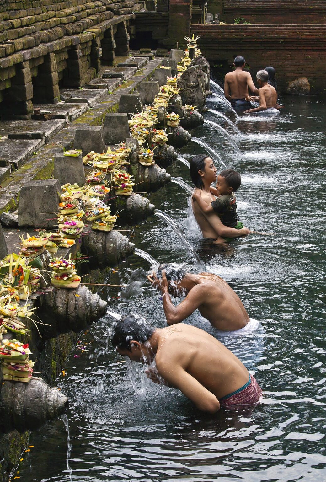 BALINESE purify themselves by bathing at PURA TIRTA EMPUL a Hindu Temple complex and cold springs with healing waters - TAMPAKSIRING, BALI, INDONESIA