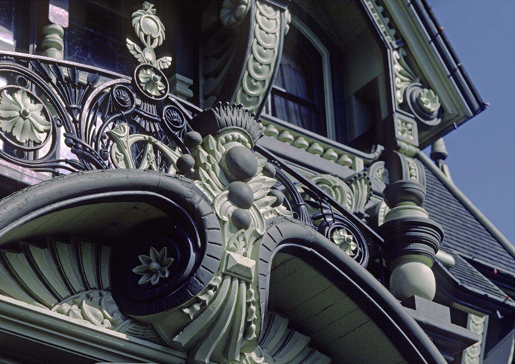 Detail of THE CARSON MANSION, the crown jewel of OLD TOWN EUREKA which is now used as a private club - CALIFORNIA