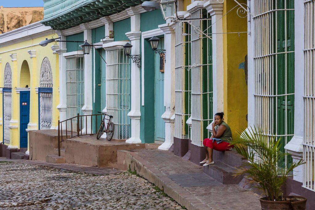 The cobble stone streets, wrought iron work and colorful houses of TRINIDAD, CUBA