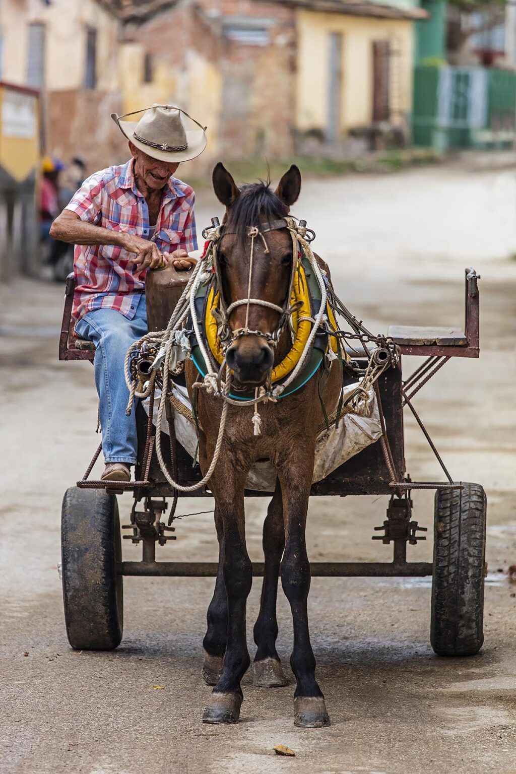 A horse drawn cart is a common site in the historic town of TRINIDAD, CUBA