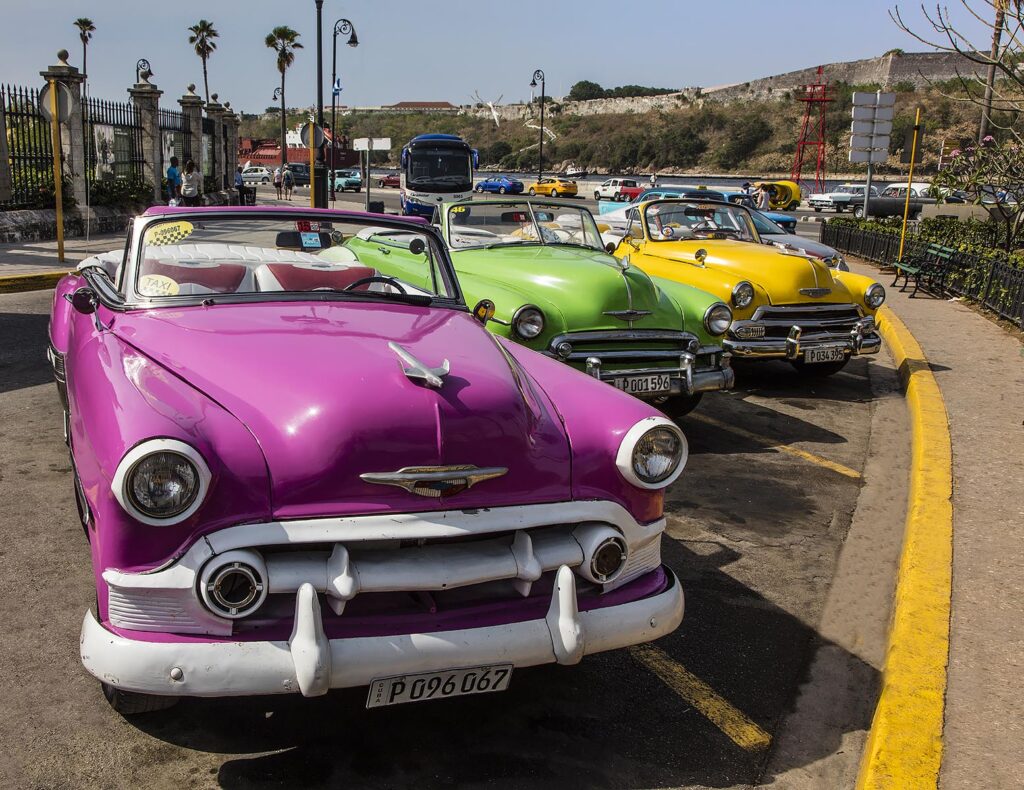 CLASSIC AMERICAN CARS are lovingly maintained and used as taxis in HABANA VIEJA - HAVANA CUBA