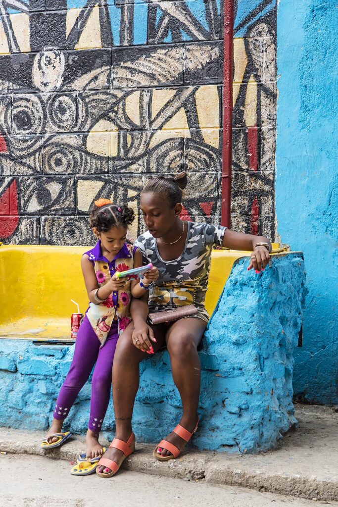 Afro-Cuban MURALS and children in the artist colony of CALLEJON DE HAMEL started by the artist SALVADOR GONZALES - HAVANA, CUBA