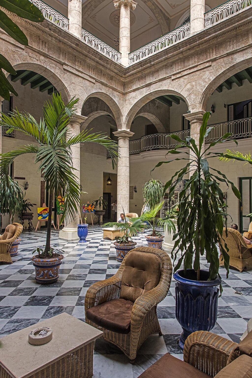 The inner courtyard and lounging area of the HOTEL FLORIDA - HAVANA, CUBA