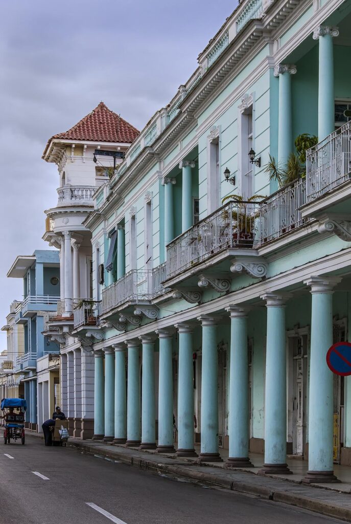 Columns along the P DEL PRADO are part of the French Provinical town - CIENFUEGOS, CUBA