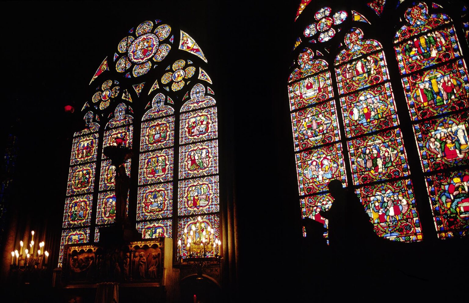STAINED GLASS WINDOWS inside NOTRE DAME CATHEDRAL - PARIS, FRANCE