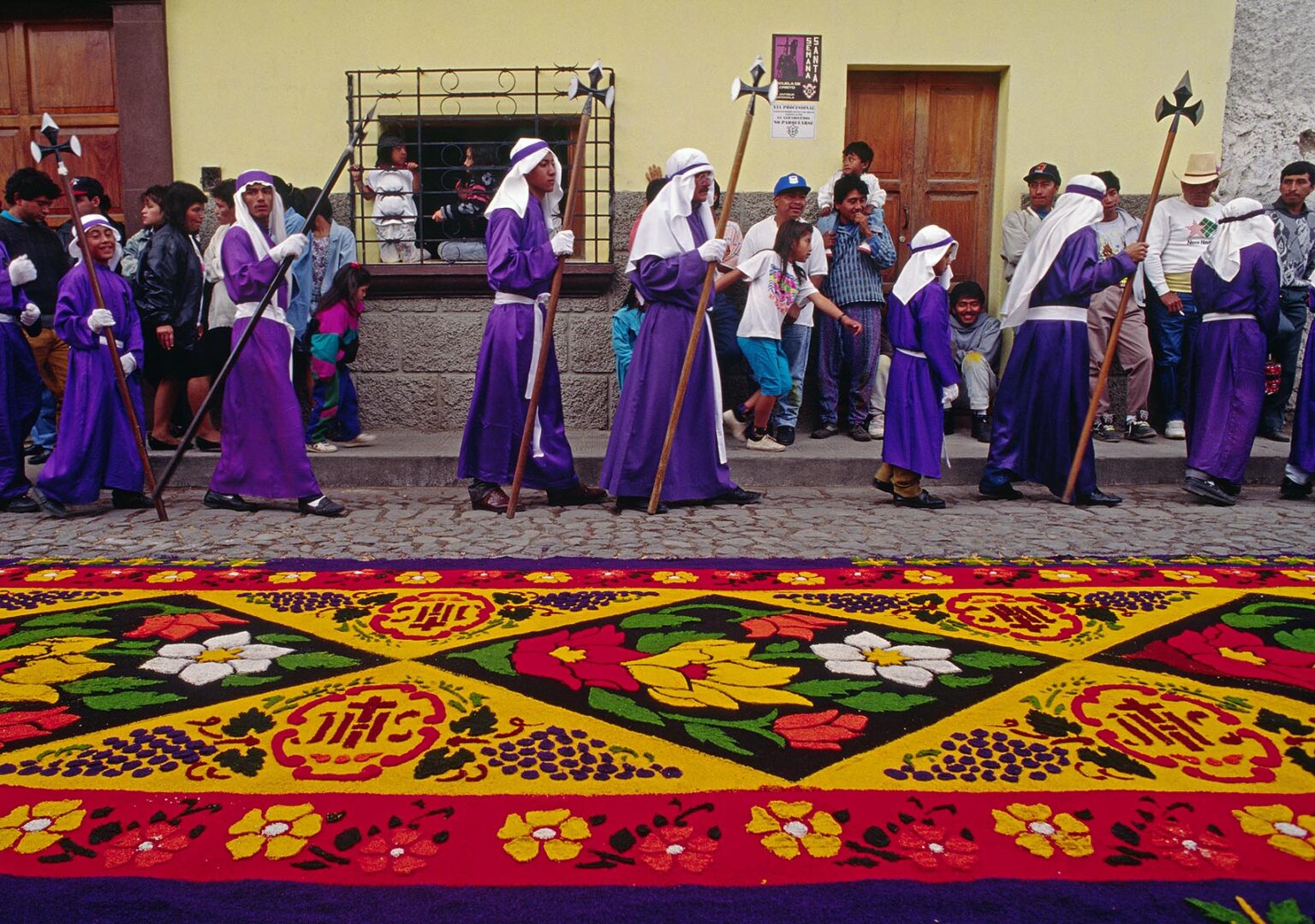 ALFOMBRA (carpet) made of sawdust and flowers for GOOD FRIDAY, a tradition dating to the 16th century - ANTIGUA, GUATEMALA