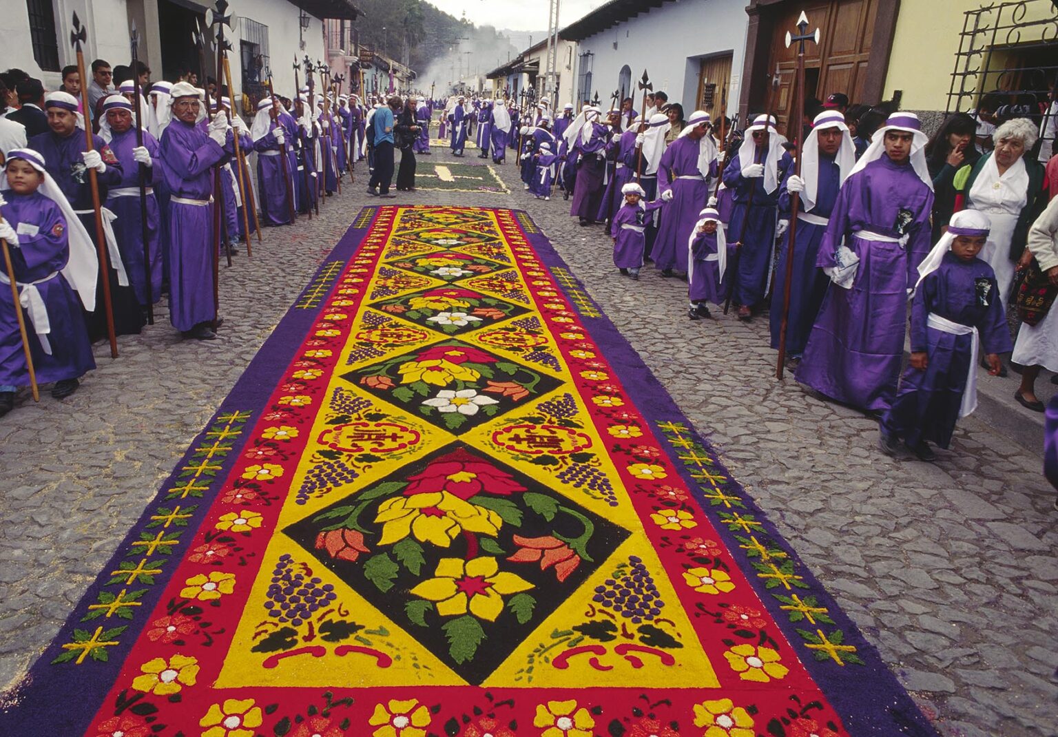 ALFOMBRA (carpet) made of sawdust and flowers for GOOD FRIDAY, a tradition dating to the 16th century - ANTIGUA, GUATEMALA