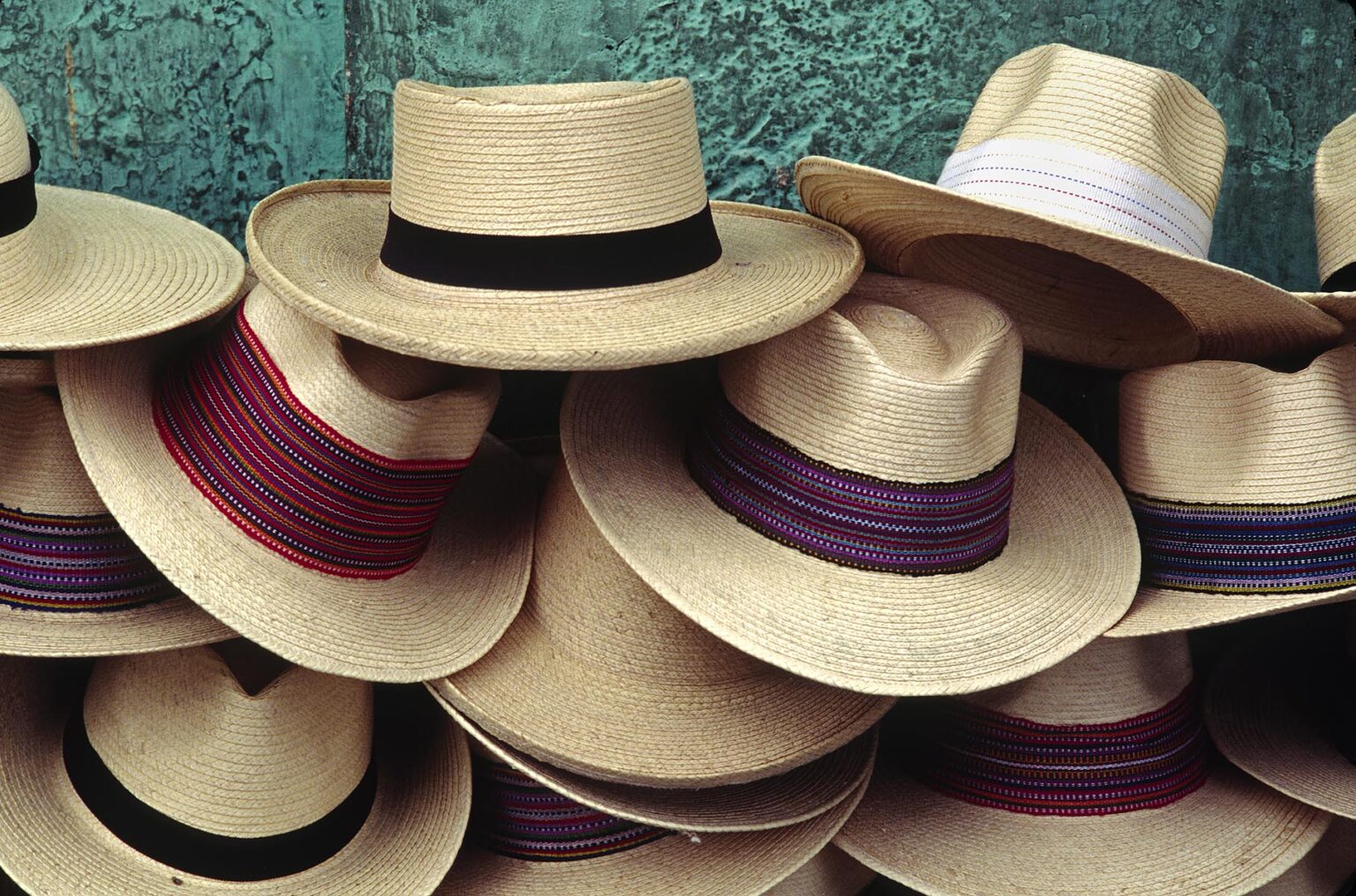 PANAMA HATS for sale in the streets during SEMANA SANTA (EASTER) - ANTIGUA, GUATEMALA