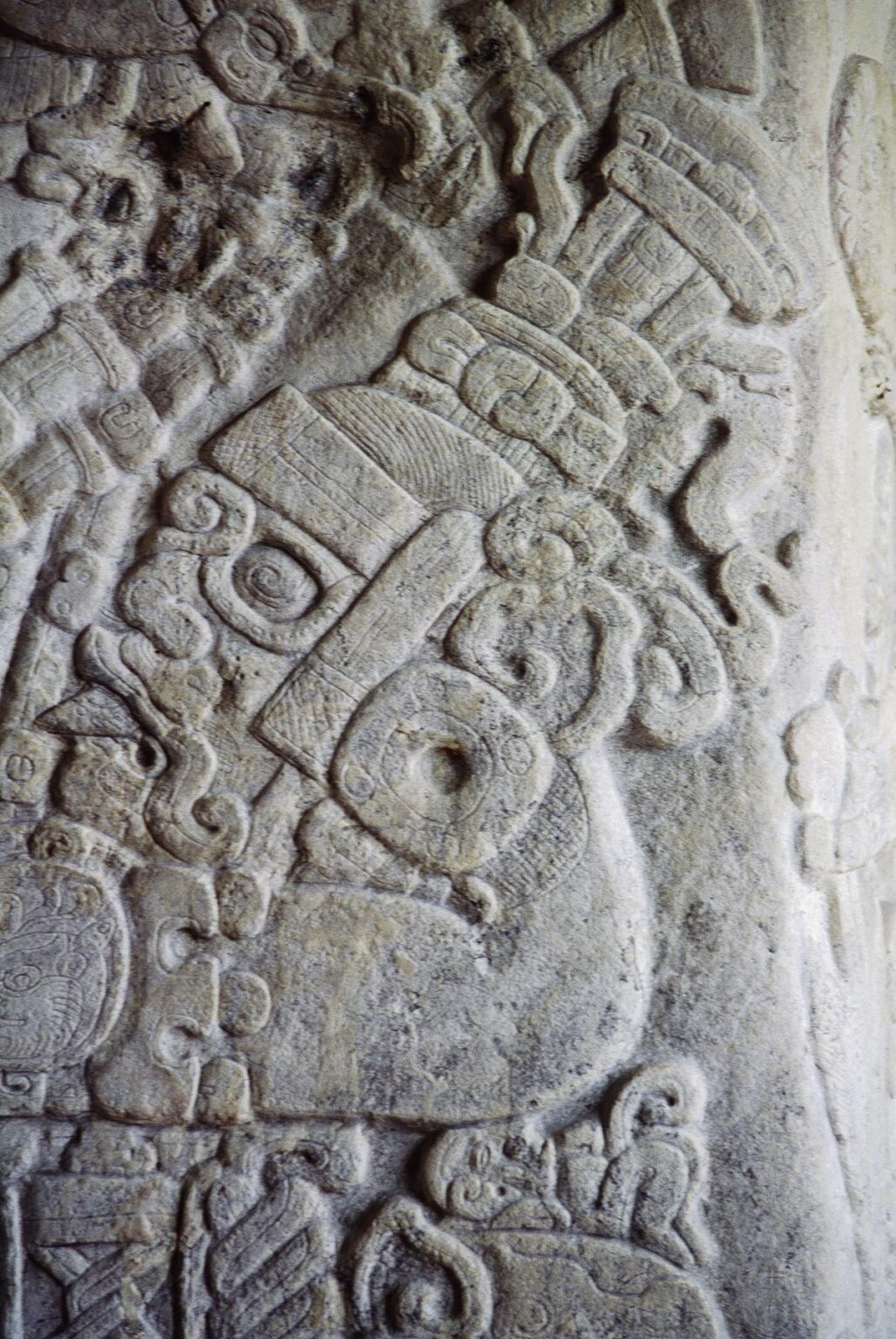 STELA 31 (445 AD) depicts a MAYA RULER with elaborate carved power symbols - TIKAL MUSEUM, TIKAL RUINS, GUATEMALA