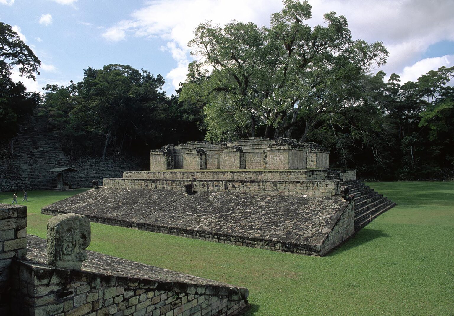 The BALL COURT, dated to 775 AD and built on two previous structures, was used for a MAYAN GAME - COPAN RUINS, HONDURAS