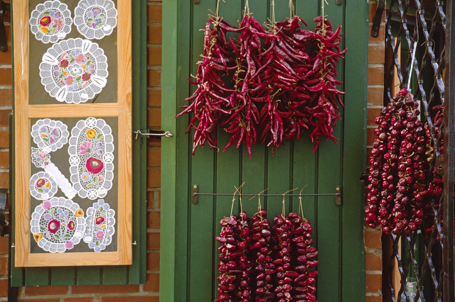 CHILIS and local EMBROIDERY are sold in the BALKAN town of SZENTENDRE on the DANUBE BEND outside BUDAPEST