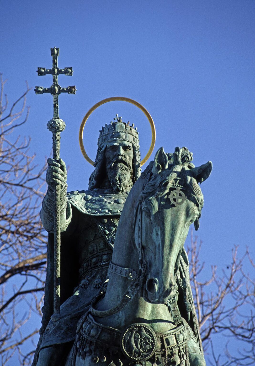 Statue of ST STEPHEN (977-1038 AD), HUNGARY'S first king, stands near MATTHIAS CHURCH - BUDAPEST