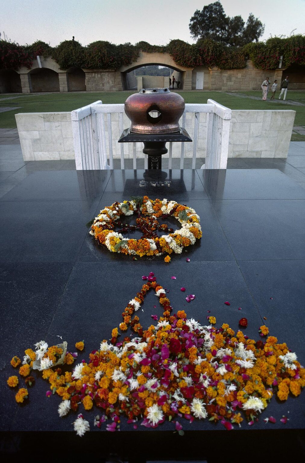 FLOWERS at RAJ GHAT, the cremation site of Mahatma GANDHI, J. Nehru, and Indira Gandhi - DELHI, INDIA