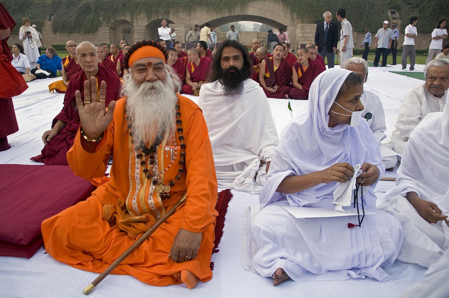 Hindus, Jains and Buddhists attend a PRAYER FOR WORLD PEACE sponsored by the 14th Dalai Lama of Tibet at the RAJ GHAT (Ghandi's eternal flame) in April of 2008 -  NEW DELHI, INDIA