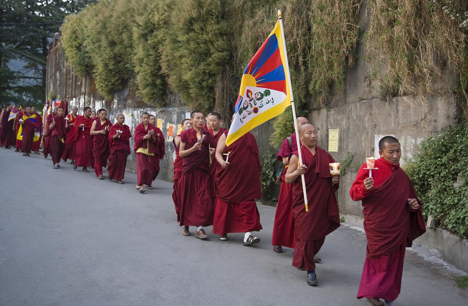 TIBETAN NUNS march in protest of the Chinese human rights abuses in Tibet on the streets of MCLEOD GANJ - DHARAMSALA, INDIA