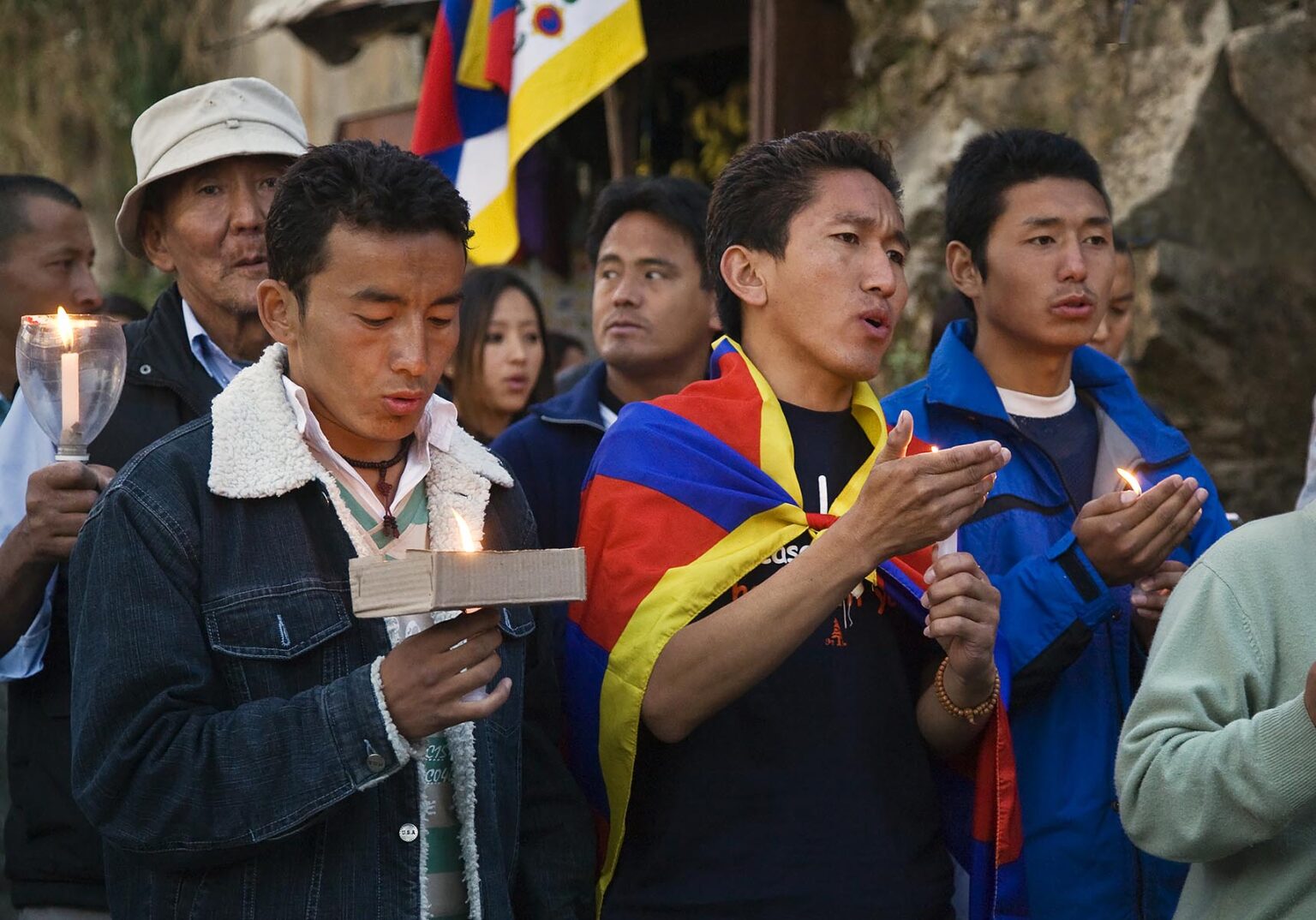 TIBETAN youth march in protest of the Chinese human rights abuses in Tibet on the streets of MCLEOD GANJ - DHARAMSALA, INDIA