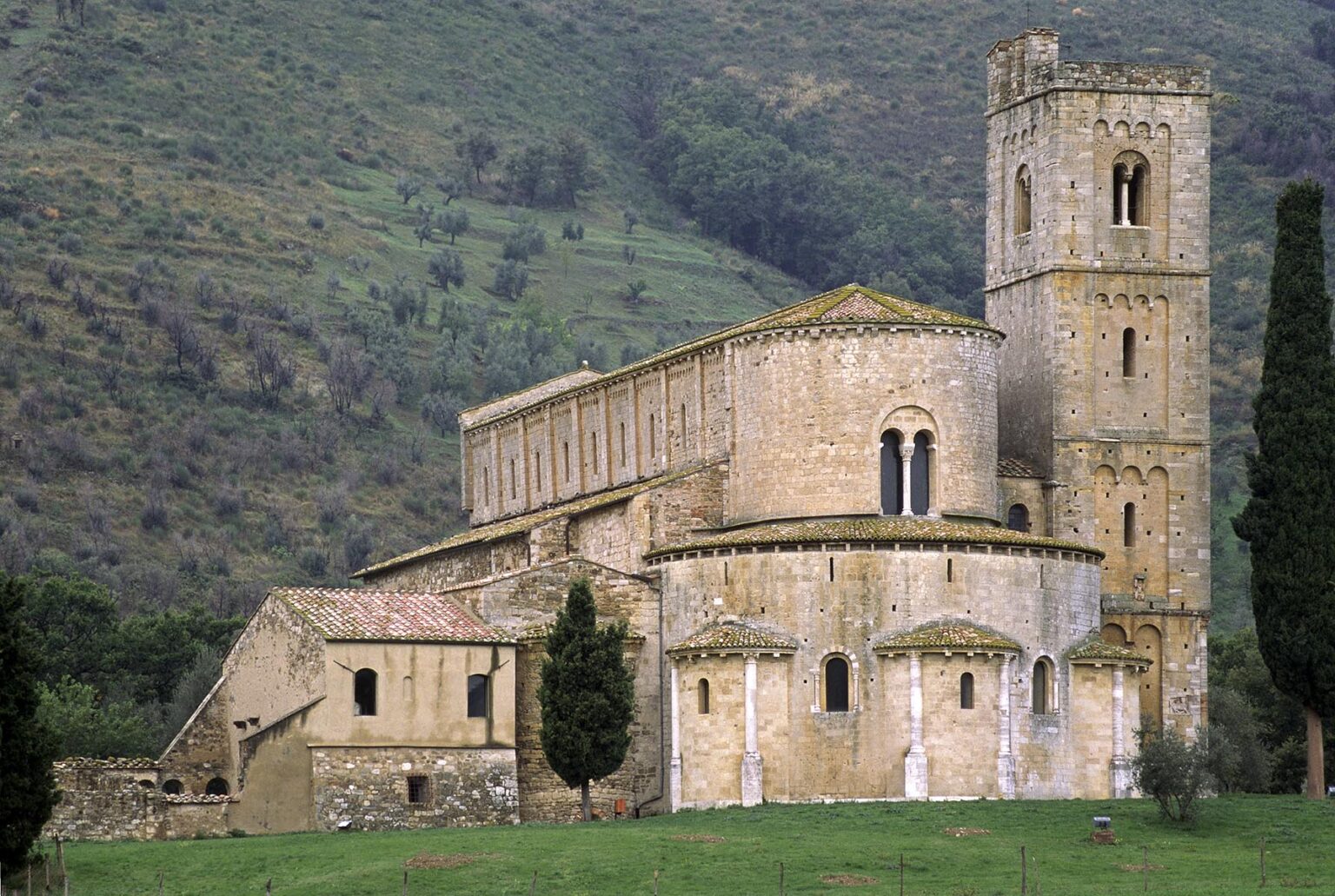 The mystical Romanesque CHURCH OF SANT' ANTIMO near the town of CASTELNUOVO DELL' ABATE - TUSCANY