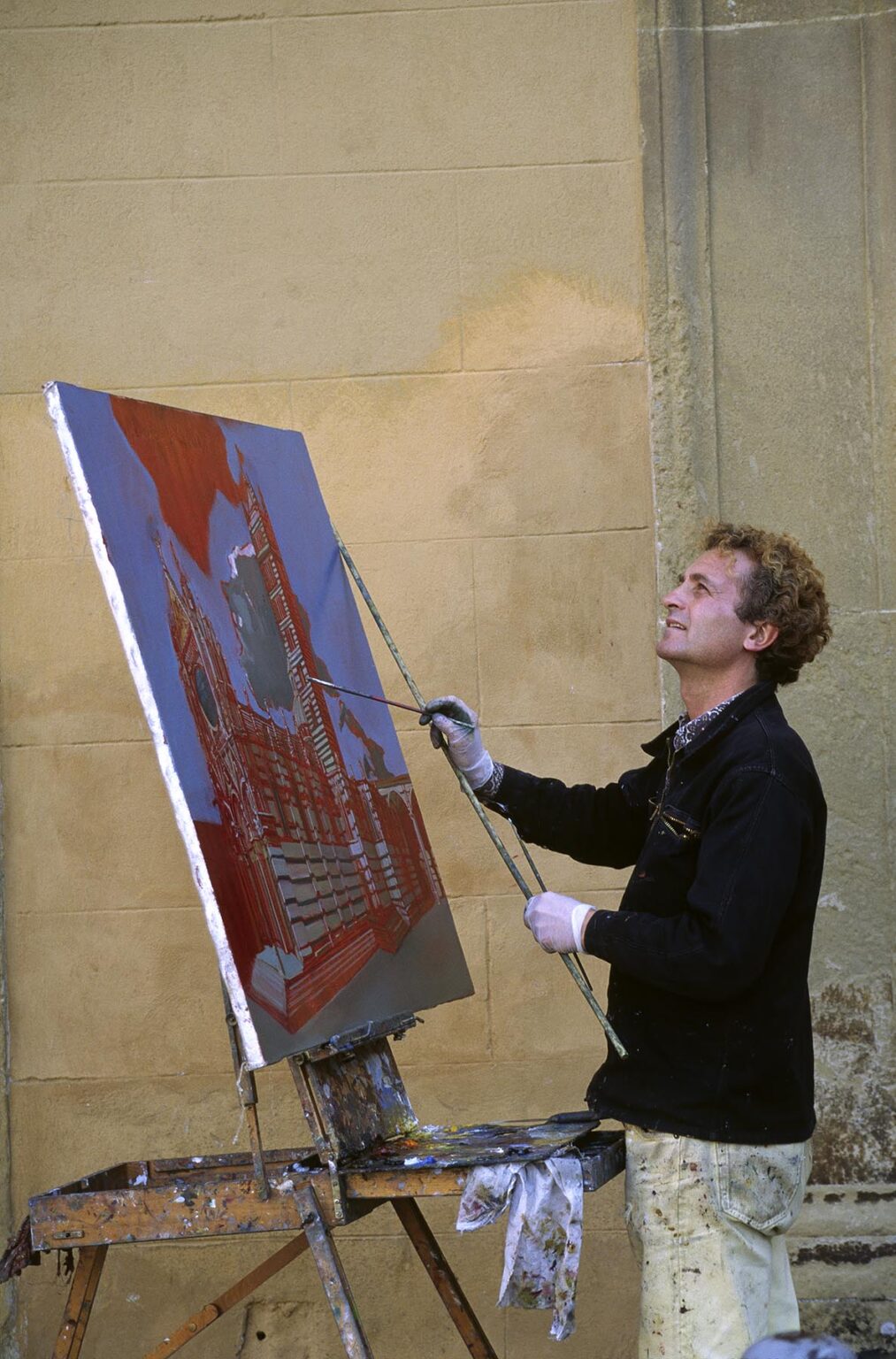 Artist paints SIENA'S CATHEDRAL, the first of the TUSCAN GOTHIC Churches begun in 1196 AD, ITALY