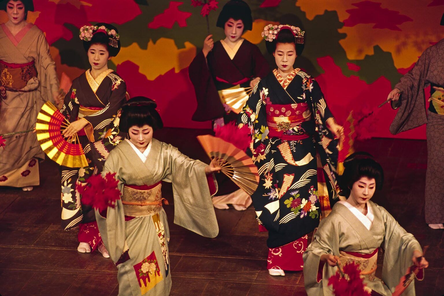 The POTOCHO ODORI (MAIKO DANCERS) perform at the PONTOCHO KOBERENJE THEATRE - KYOTO, JAPAN