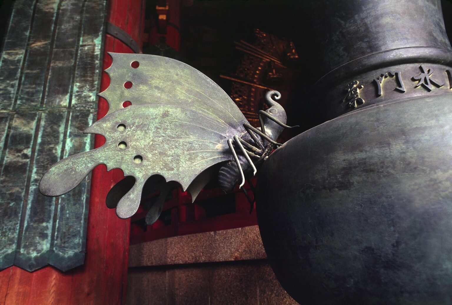 Metal MOTH inside TODAIJI TEMPLE, the largest wooden structure of its age in the world  - NARA, JAPAN