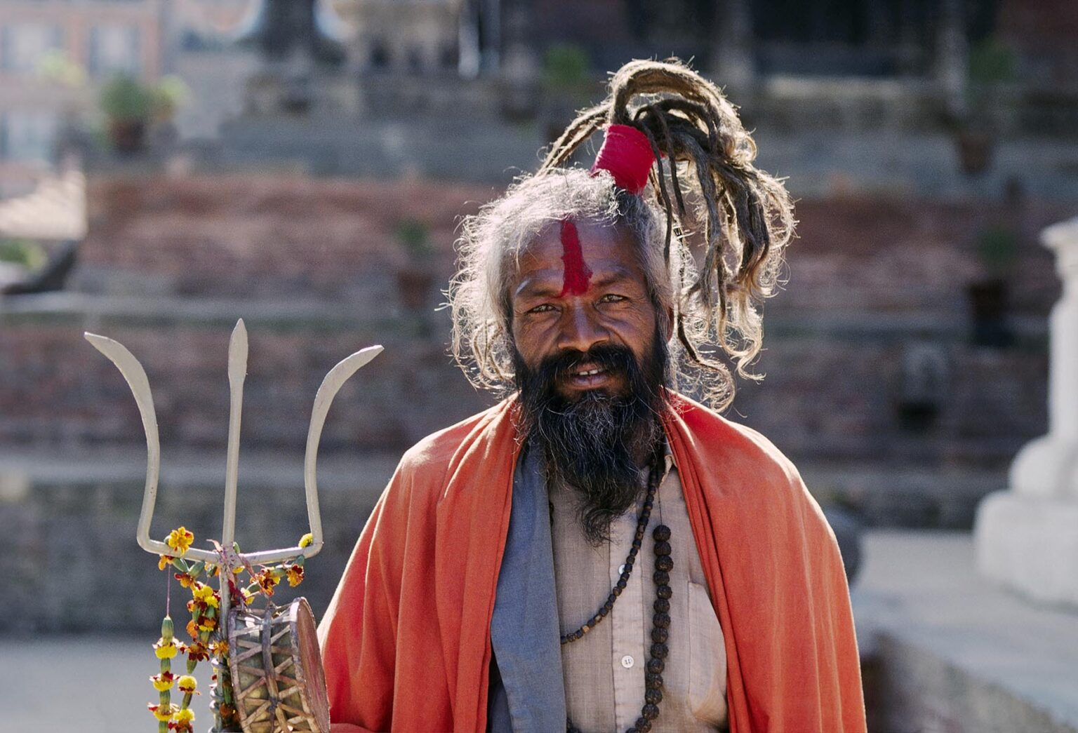 A SHAIVITE SADHU, Hindu follower of Shiva, with trident - KATHAMANDU, NEPAL