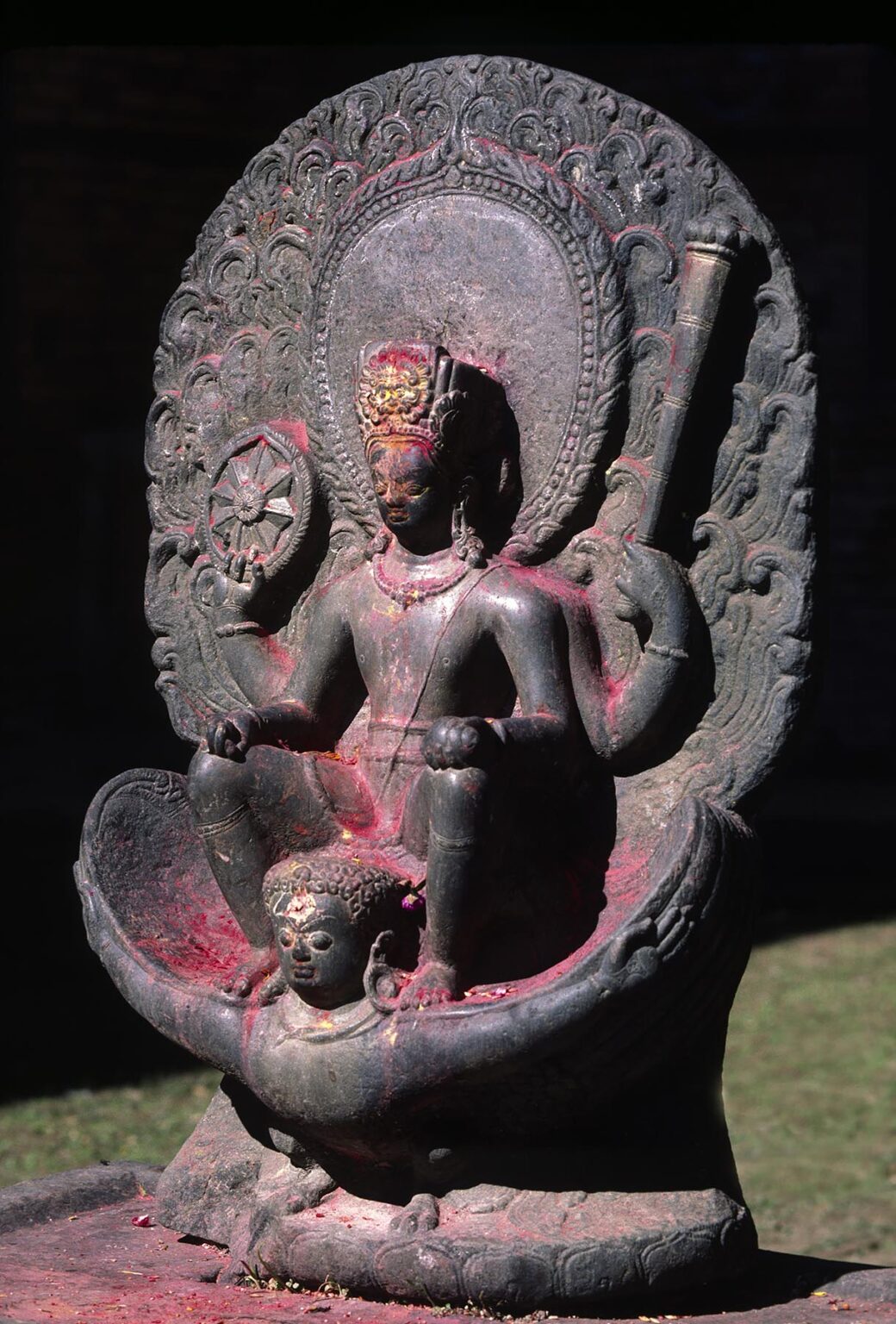 8th Century Licchavi statue of Vishnu Narayan astride Garuda, Changu Narayan Temple - Kathamndu Valley, Nepal