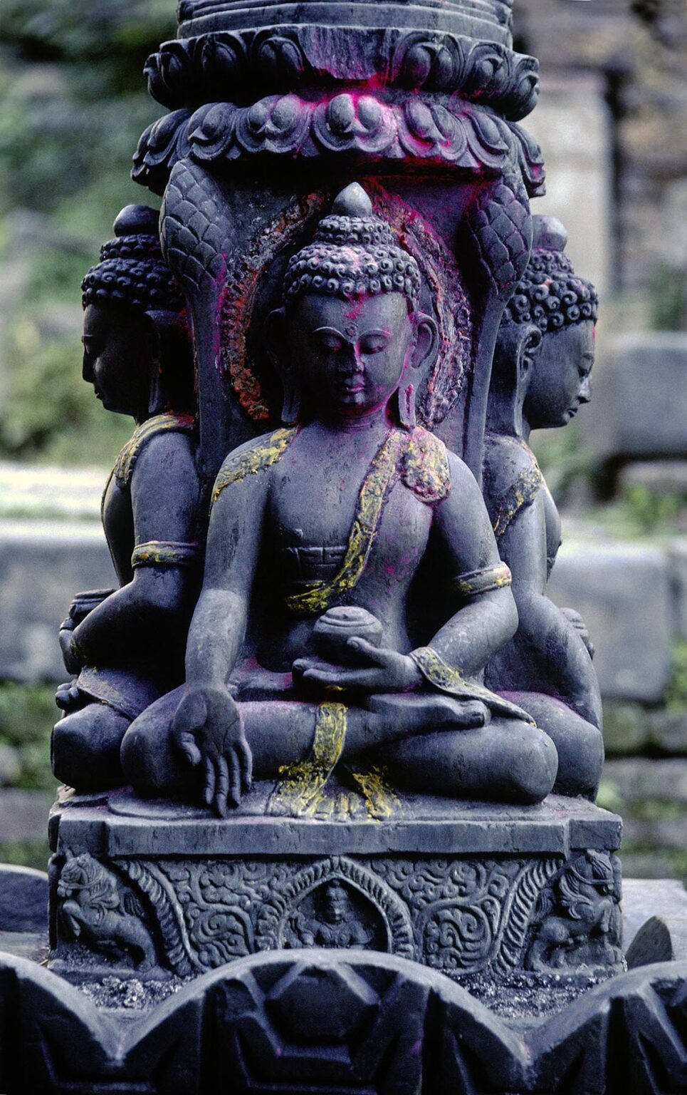 Ancient STONE CARVED EARTH TOUCHING BUDDHAS at the VAJRA YOGINI TEMPLE near SANKHU - NEPAL