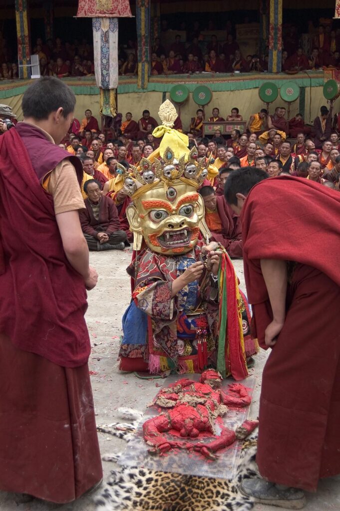 Human effigy is cut up to remove negativity at the Monlam Chenpo, Katok Dorjeden Monastery - Kham, (Tibet), Sichuan, China