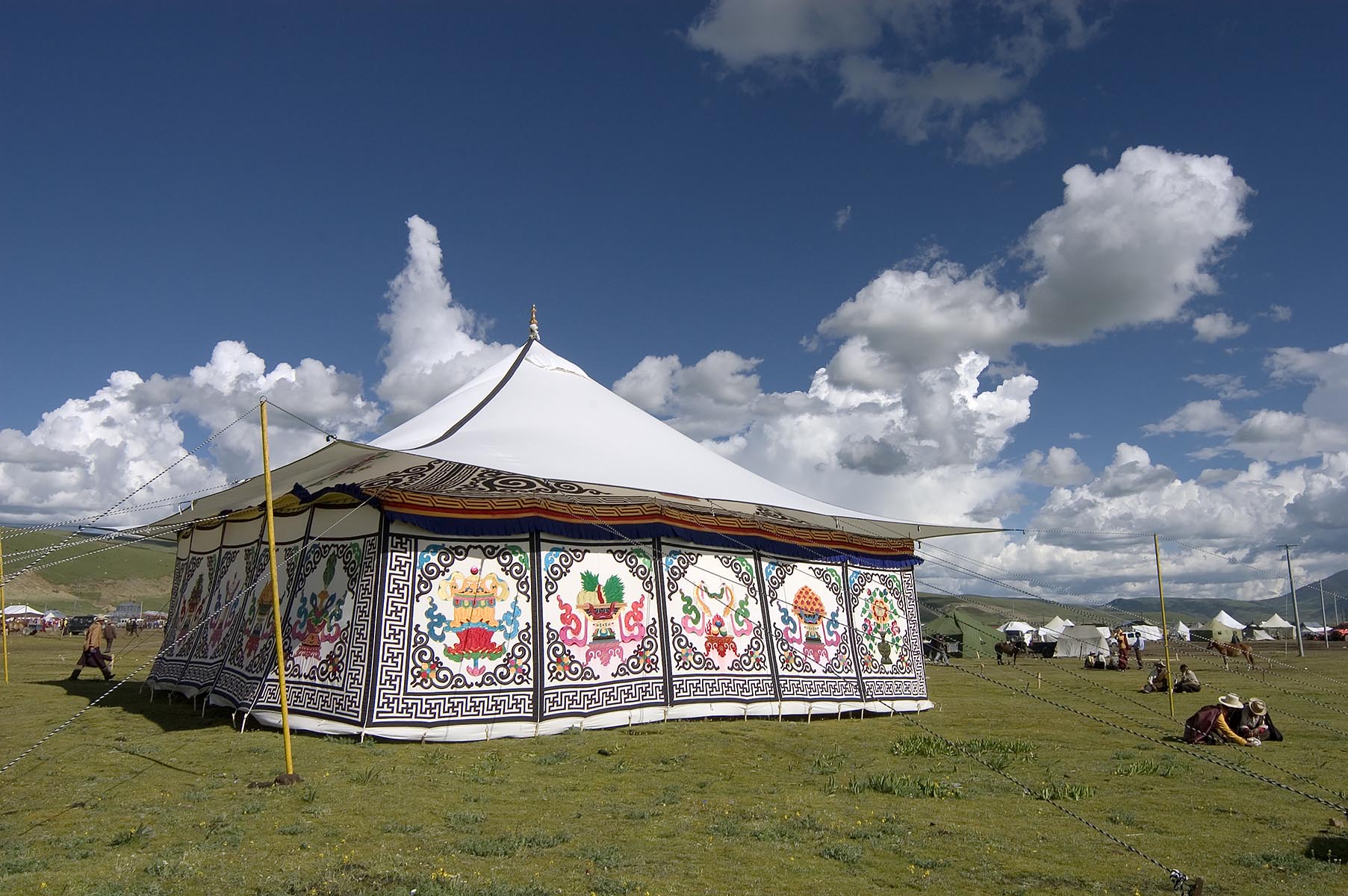 Tibetan tents with Buddhist designs are used for accommodation, Litang Horse Festival in Kham - Sichuan Province, China, (Tibet)