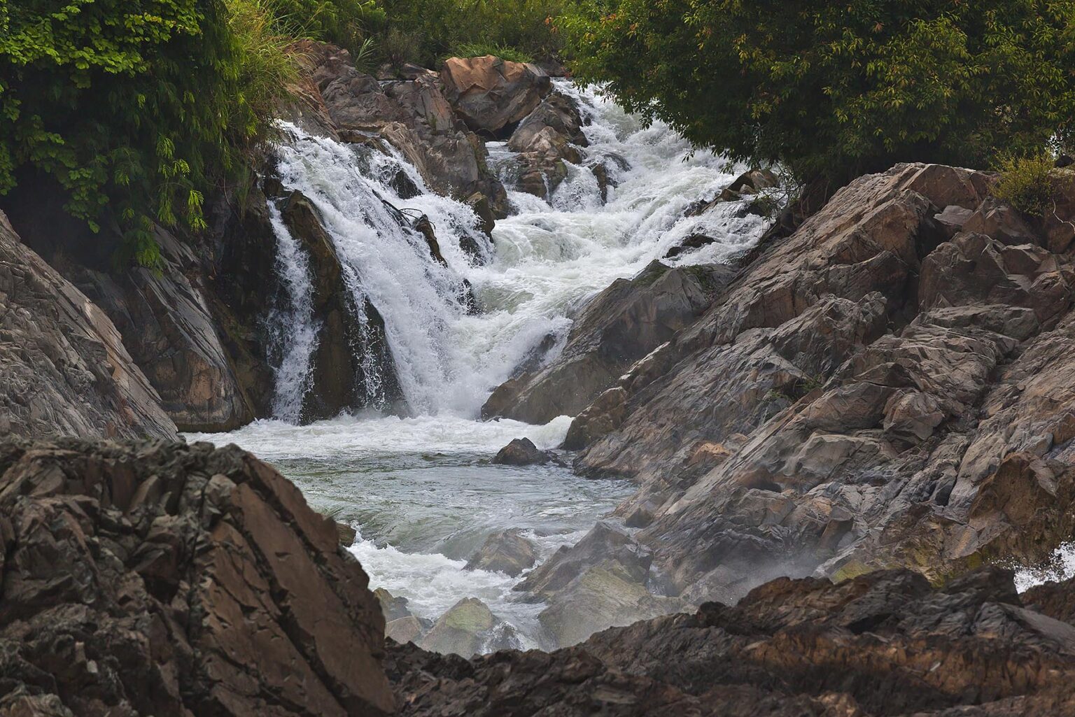 The DON KHON WATERFALL on DON KHON ISLAND in the 4 Thousand Islands area of the Mekong River - SOUTHERN, LAOS