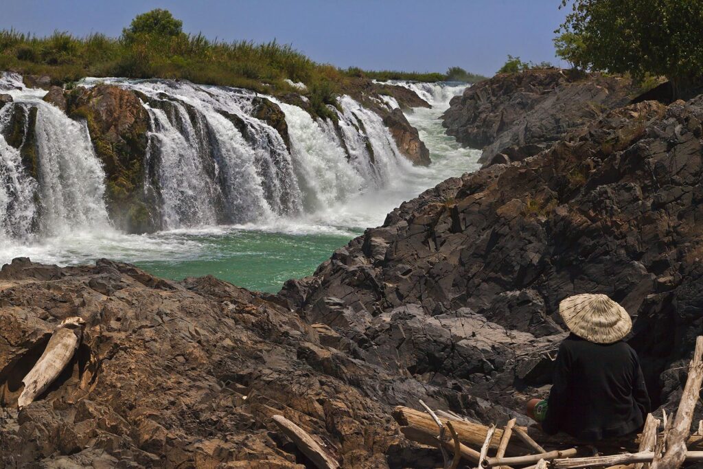 The TAM I DAENG WATERFALL is off the beaten track on the MEKONG RIVER in the 4 Thousand Islands Area (Si Phan Don) near DONE KHONE ISLAND - SOUTHERN, LAOS