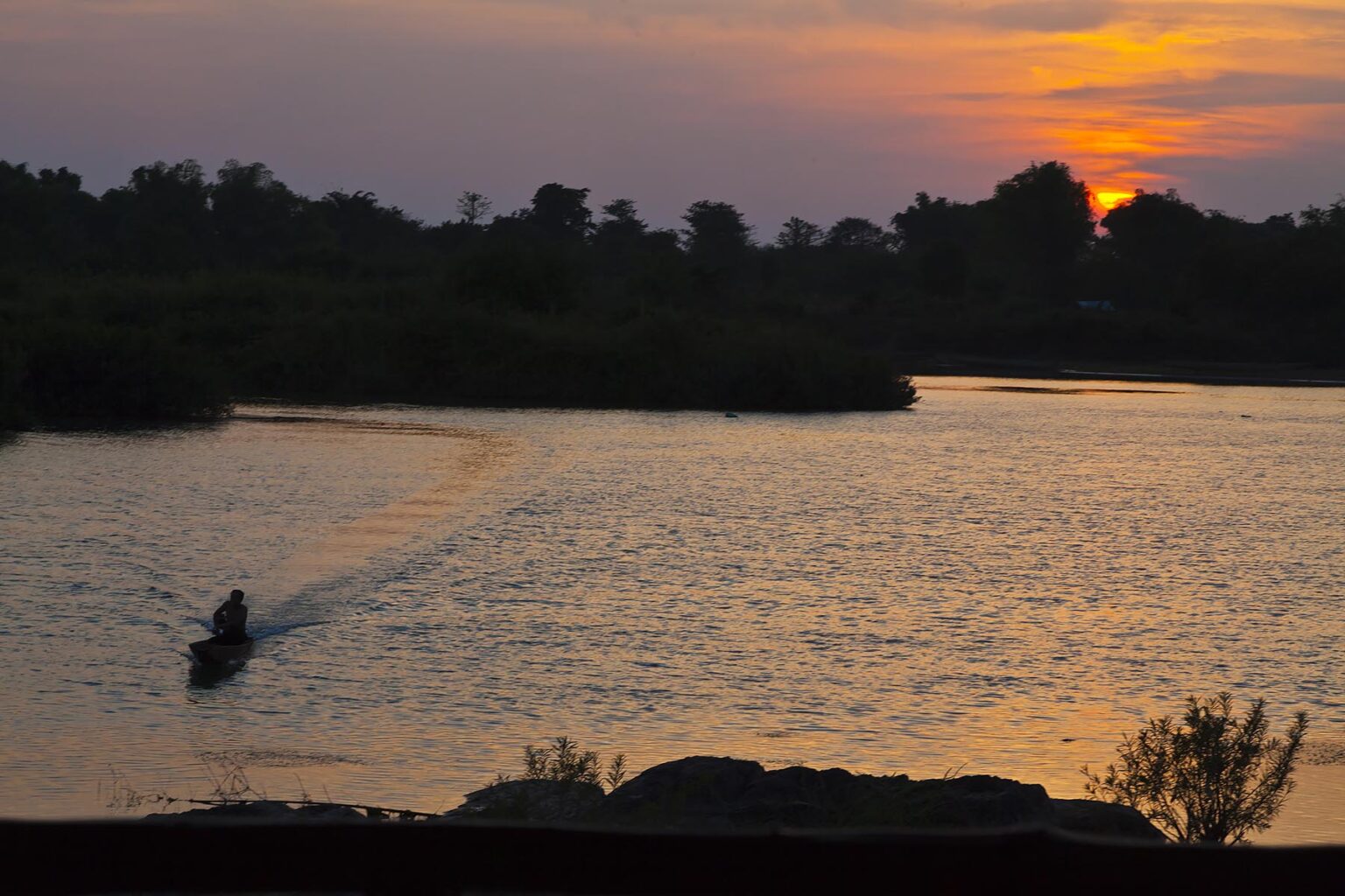 Sunset on DON DET ISLAND in the 4 Thousand Islands Area (Si Phan Don) of the MEKONG RIVER - SOUTHERN, LAOS