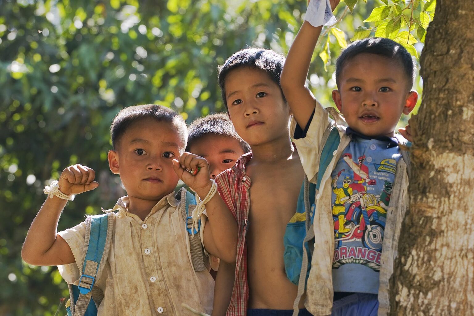 Laotian village boys near LUANG PROBANG - LAOS