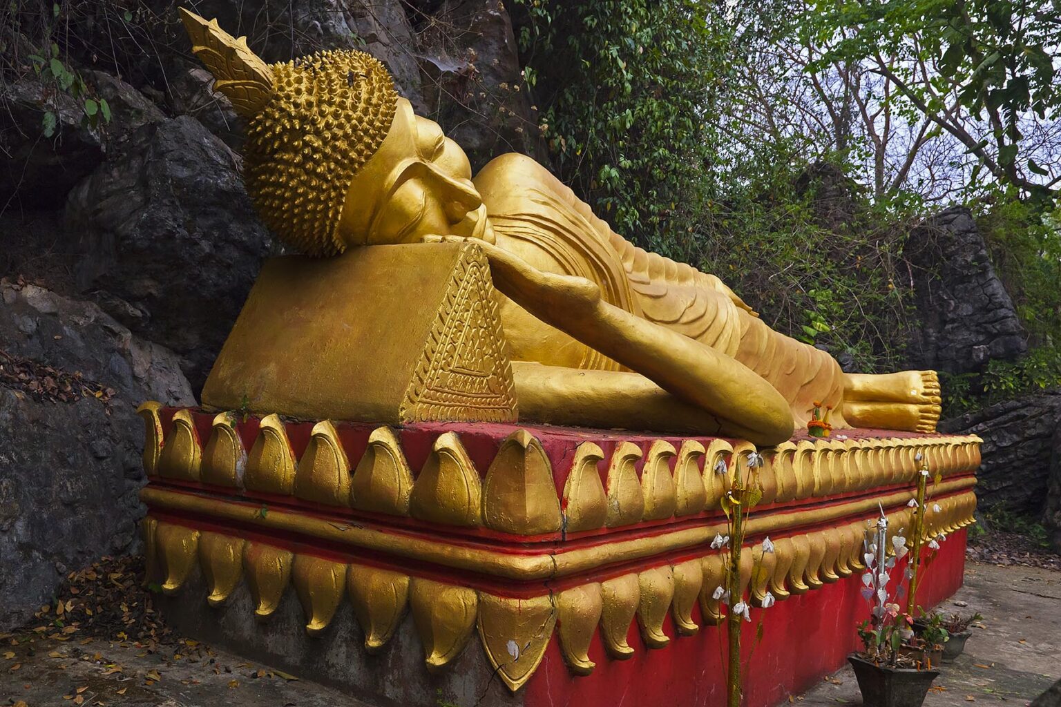 RECLINING GOLDEN BUDDHA on MOUNT PHOUSI  - LUANG PRABANG, LAOS