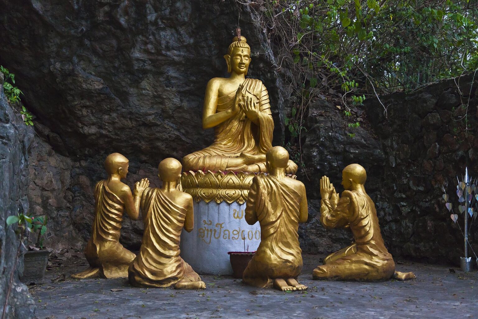 GOLDEN BUDDHA with DISCIPLES on MOUNT PHOUSI  - LUANG PRABANG, LAOS