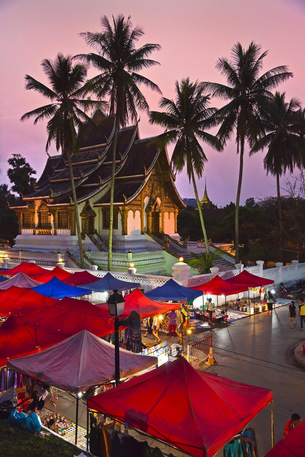 The HAW PHA BANG or Royal Temple sits above the famous NIGHT MARKET - LUANG PRABANG, LAOS