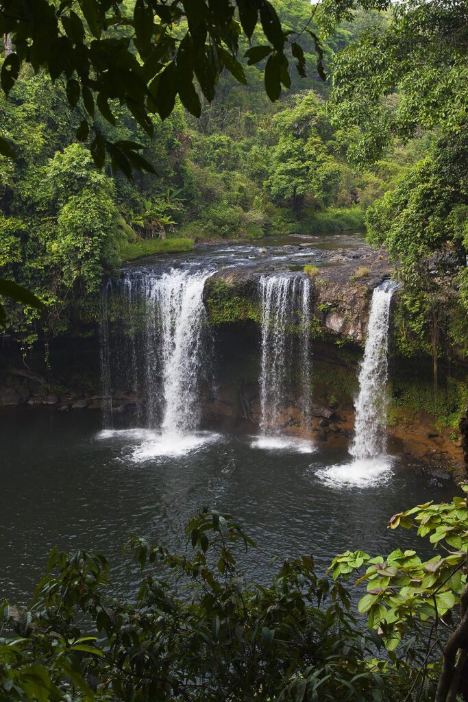 The CHAMPEE WATERFALL is located on the BOLAVEN PLATEAU near PAKSE - SOUTHERN, LAOS