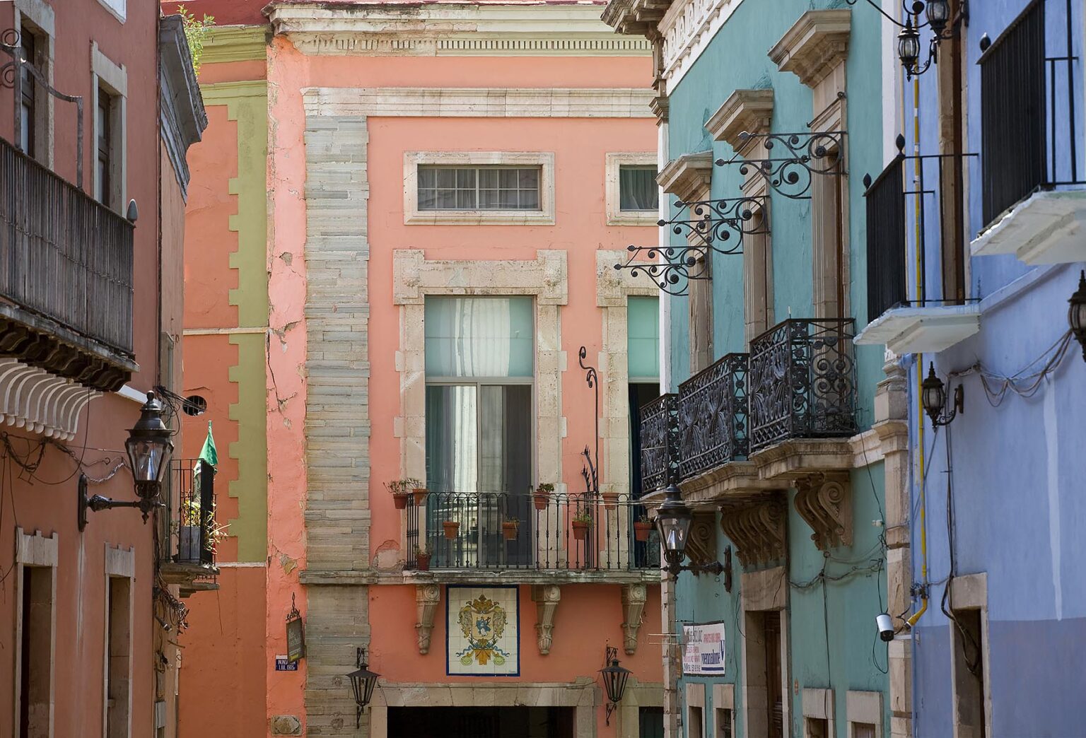 Bold and beautiful colors are painted on the walls of the houses in historic GUANAJUATO, MEXICO