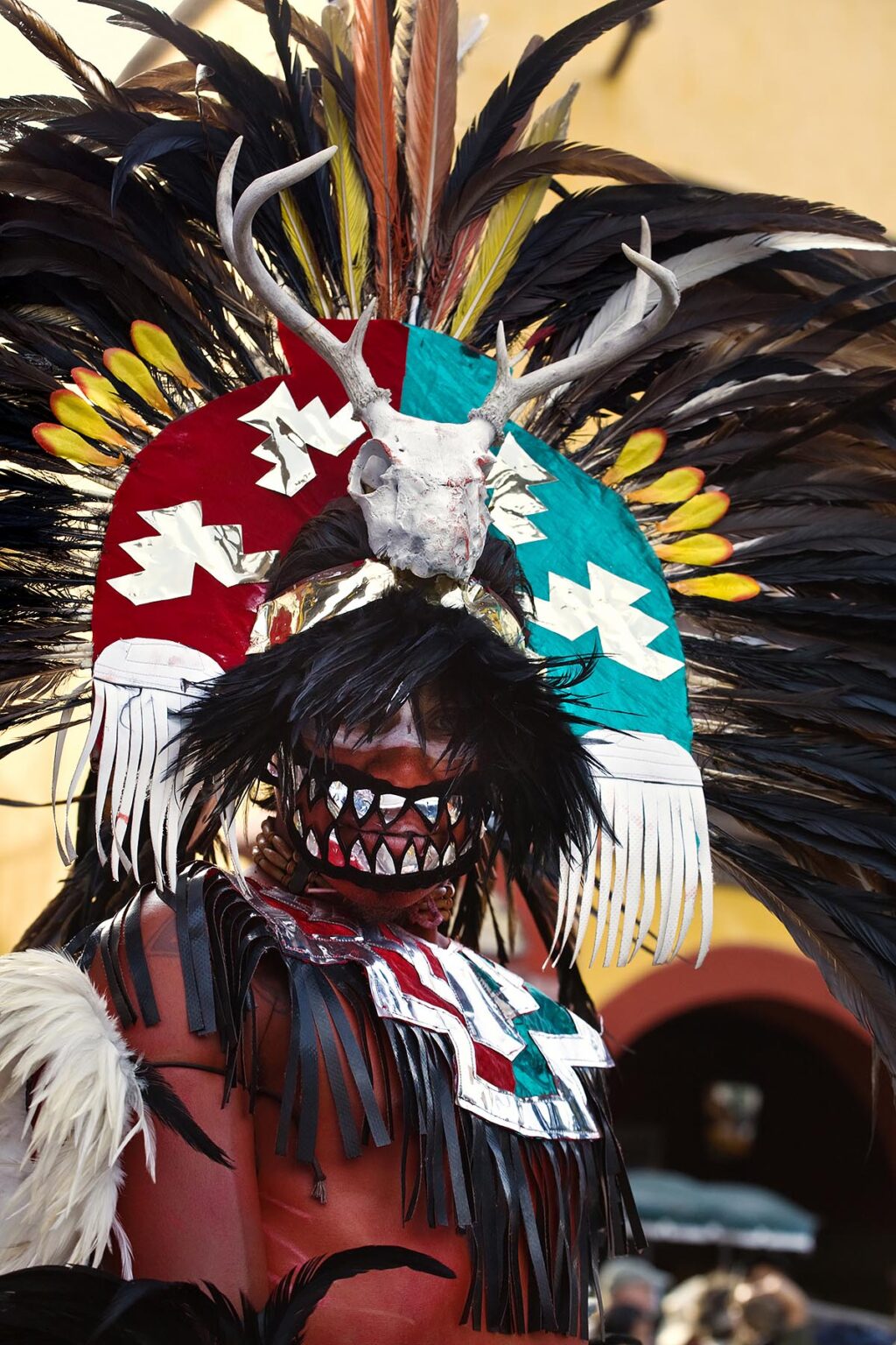 Costumed and feathered indigenous dancers from all parts of Mexico participate in the annual INDEPENDENCE DAY PARADE in September - SAN MIGUEL DE ALLENDE, MEXICO