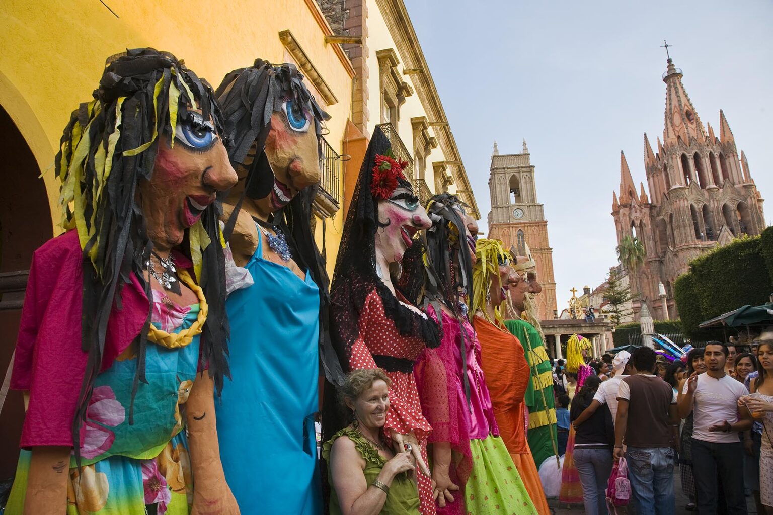 PAPER MACHE GIANTS and the CATHEDRAL are part of the annual INDEPENDENCE DAY PARADE in September - SAN MIGUEL DE ALLENDE, MEXICO