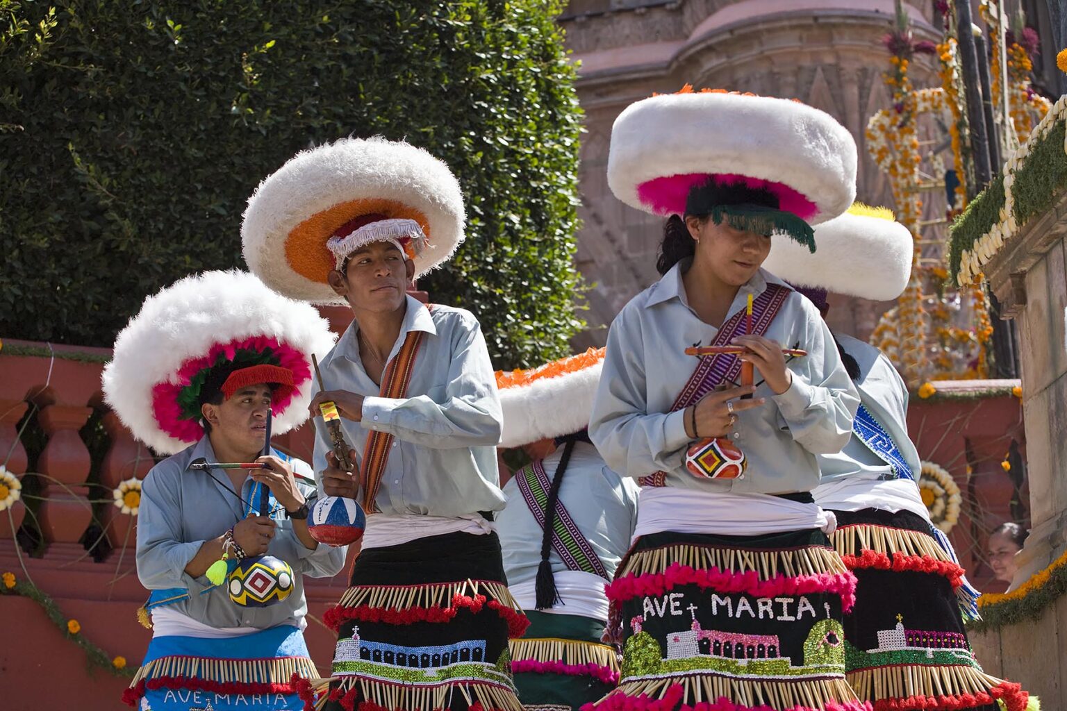 Dance troupes come from all parts of Mexico representing their region in the annual INDEPENDENCE DAY PARADE in September - SAN MIGUEL DE ALLENDE, MEXICO