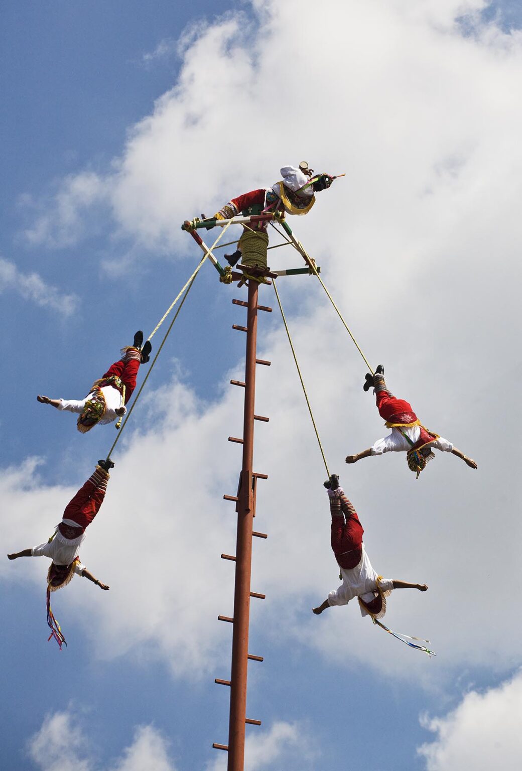 The EL TAJIN CEREMONIAL SKY DANCERS from VERACRUZ perform during the INDEPENDENCE DAY FESTIVITIES - SAN MIGUEL DE ALLENDE, MEXICO