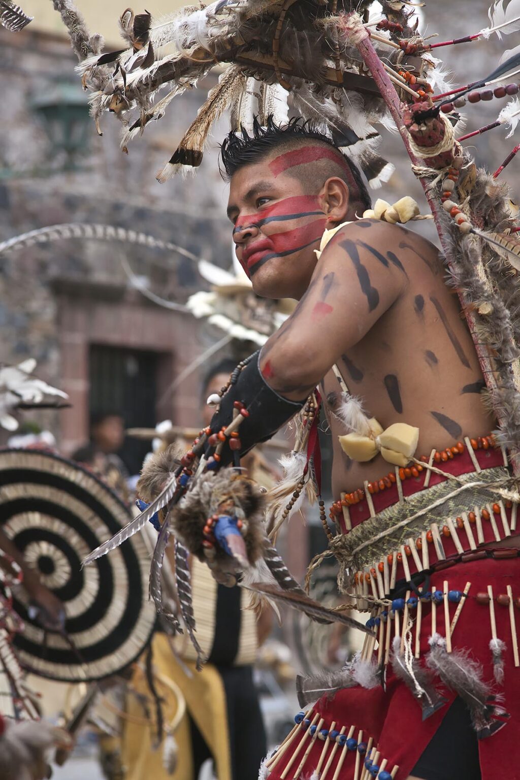 INDIGENOUS DANCE TROUPES from all over MEXICO parade through the streets in celebration of San Miguel Arcangel, the patron saint of SAN MIGUEL DE ALLENDE each October