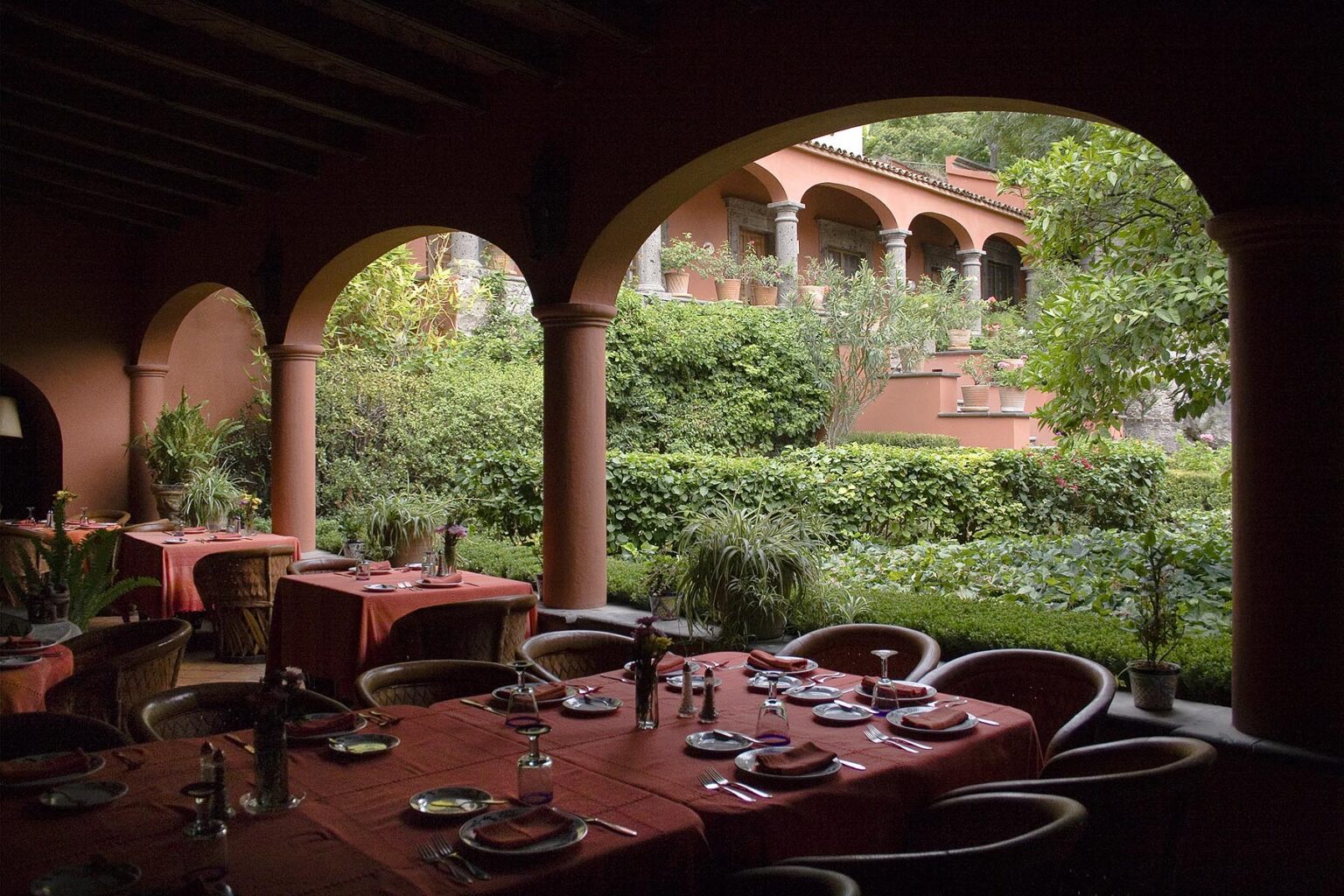 Restaurant dining area in the Sierra Nevada hotel, one of the finest in San Miguel de Allende - MEXICO
