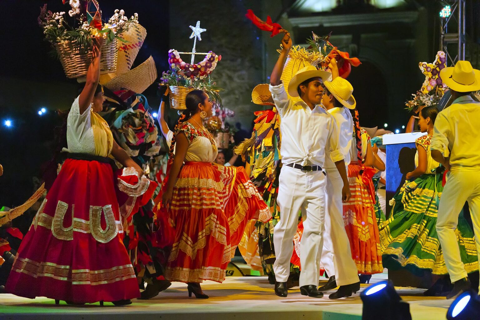 FOLK DANCERS perform in the Plaza de la Danza during the GUELAGUETZA FESTIVAL in July - OAXACA, MEXICO