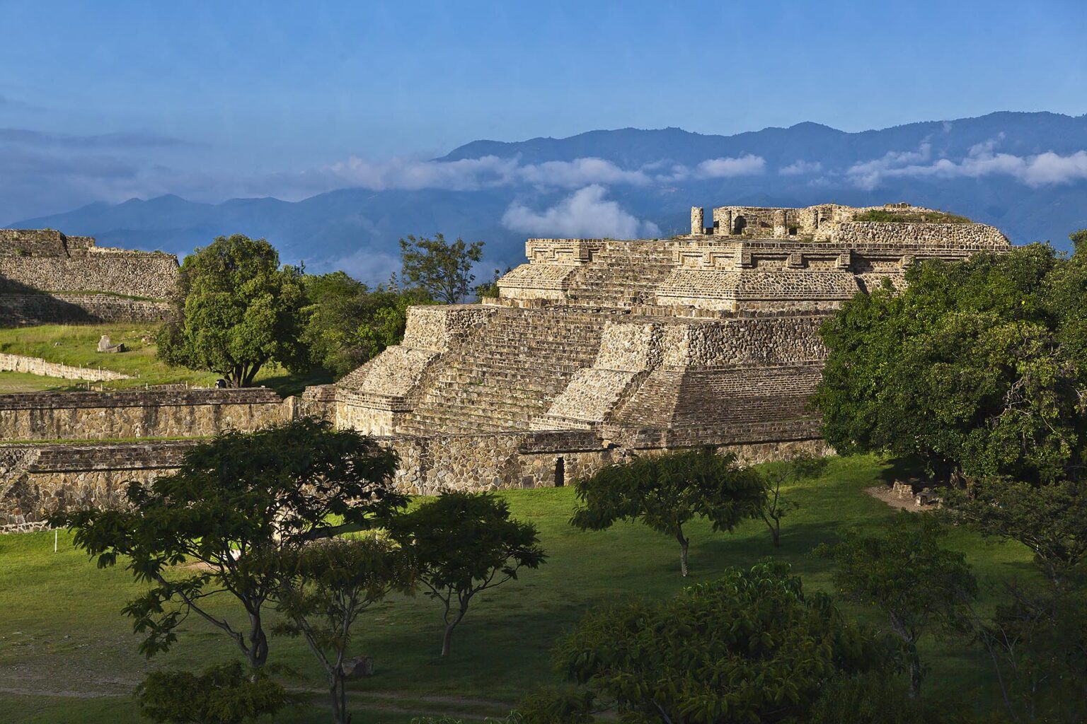SYSTEM IV BUILDING K is a temple in the  GRAND PLAZA at MONTE ALBAN the ZAPOTEC CITY which dates back to 500 BC - OAXACA, MEXICO